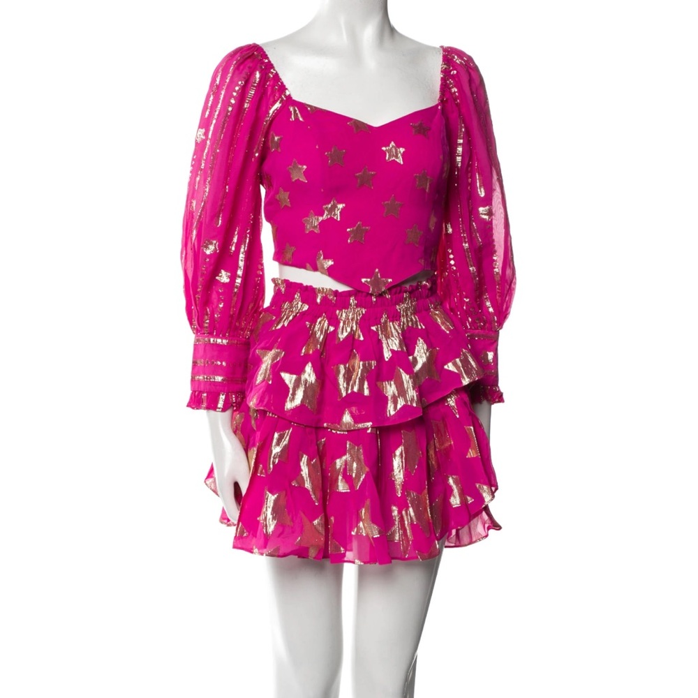 LoveShackFancy hot pink star blouse and skirt set size 2